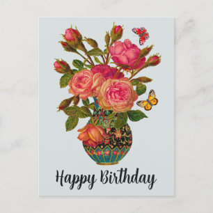 Carte Postale Joyeux anniversaire Elégant Roses victoriens dans 