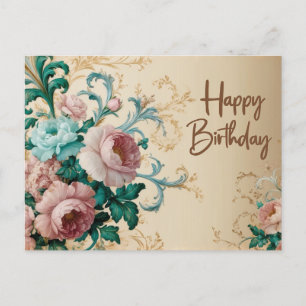 Carte Postale Joyeux anniversaire Elégant Roses Vintages