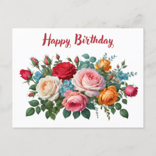 Carte Postale Joyeux anniversaire Elégant Roses Vintages