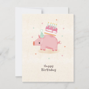Carte Postale Joyeux anniversaire en volant un porcelet