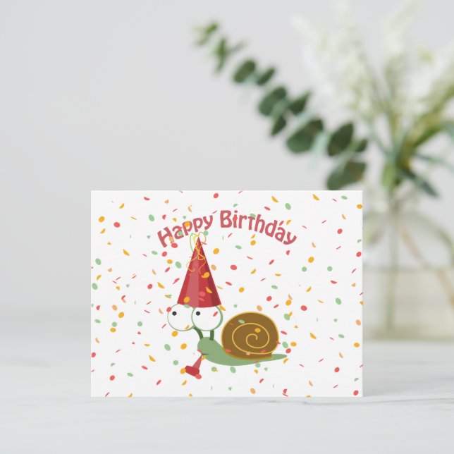 Carte Postale Joyeux Anniversaire ! Escargot Confettis (Debout devant)