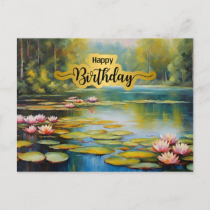 Carte Postale Joyeux Anniversaire Etang Lily, Forêt, Nature