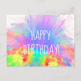 Carte Postale Joyeux Anniversaire Explosion de Couleurs Abstrait