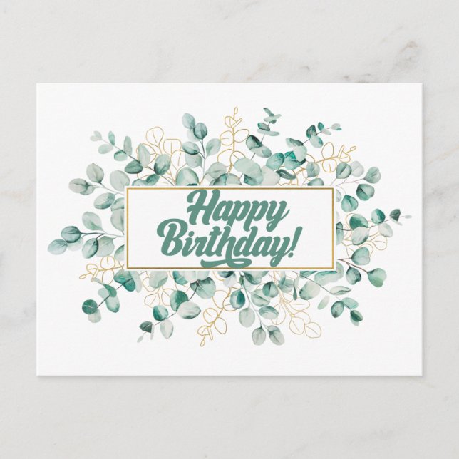 Carte Postale Joyeux Anniversaire Feuilles d'Eucalyptus Vertes e (Devant)