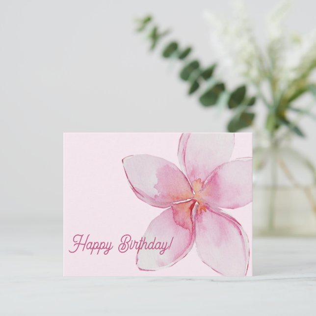 Carte Postale Joyeux Anniversaire  | Fleur aquarelle hawaïenne (Debout devant)