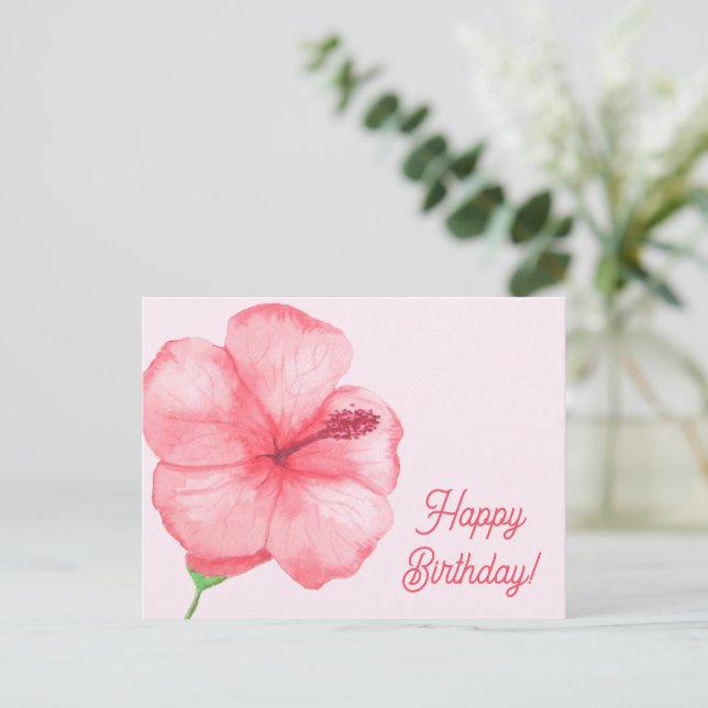 Carte Postale Joyeux Anniversaire | Fleur d'Hibiscus Tropical (Debout devant)