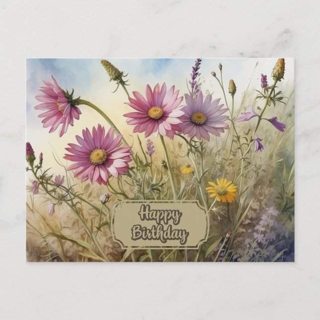 Carte Postale Joyeux Anniversaire Fleur Florale Cosmos Rose (Devant)