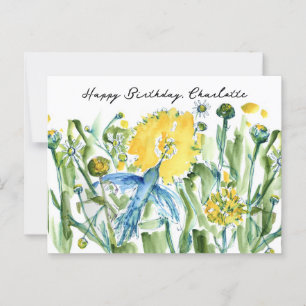 Carte Postale Joyeux Anniversaire Fleurs Colibri Personnalisé