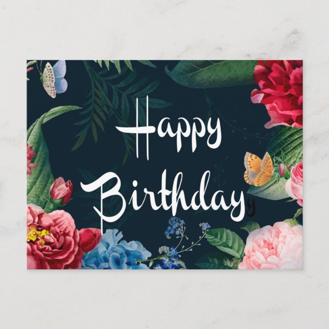 Carte Postale Joyeux anniversaire, fleurs colorées, (Devant)