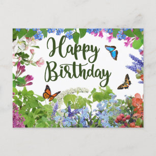 Carte Postale Joyeux Anniversaire Fleurs colorées Jardin botaniq