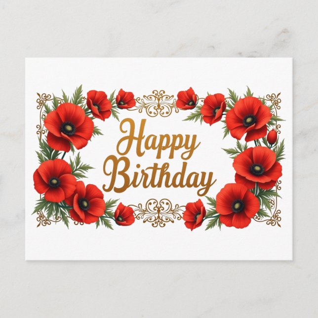 Carte Postale Joyeux Anniversaire Fleurs de Coquelicot  (Devant)