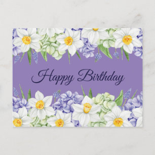 Carte Postale Joyeux Anniversaire Fleurs de Jonquille et d'Horte