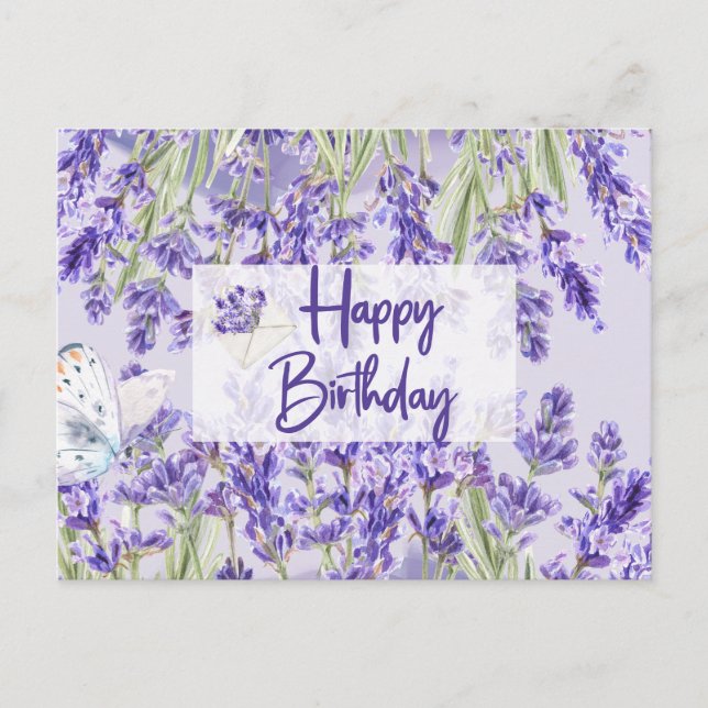 Carte Postale Joyeux Anniversaire Fleurs de Lavande Violette (Devant)