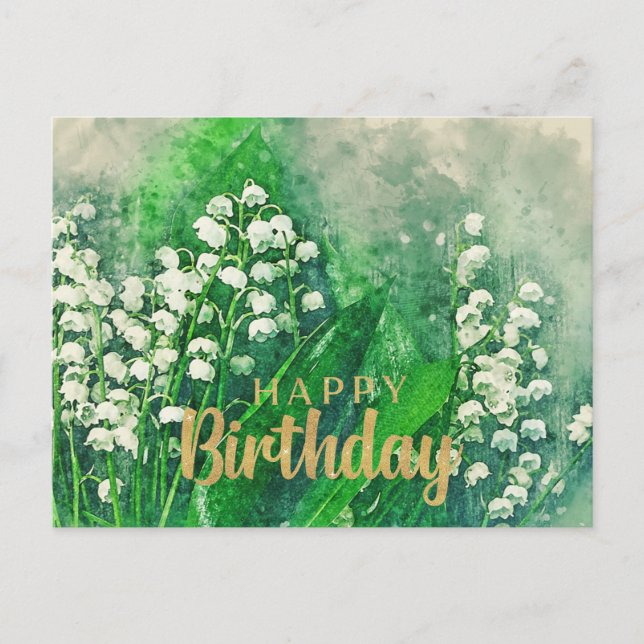 Carte Postale Joyeux Anniversaire Fleurs de Muguet (Devant)