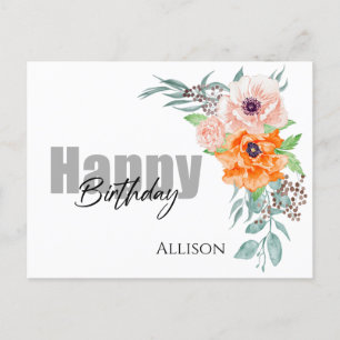 Carte Postale Joyeux Anniversaire Fleurs de Pavot Aquarelle Cart