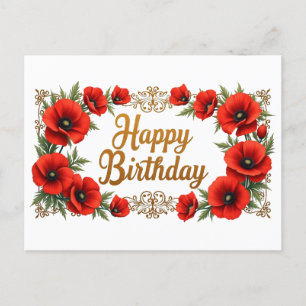 Carte Postale Joyeux anniversaire Fleurs de pavot rouge
