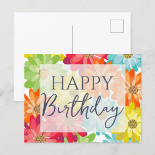 Carte Postale Joyeux Anniversaire Fleurs de printemps colorées