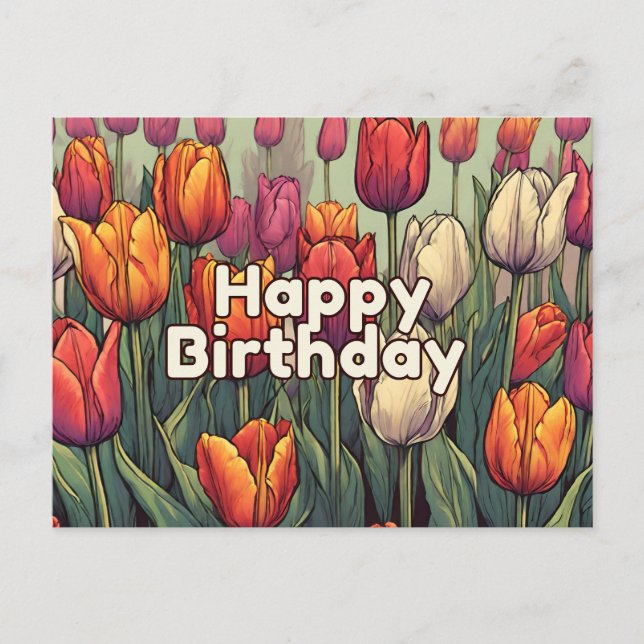 Carte Postale Joyeux Anniversaire Fleurs de Tulipe  (Devant)