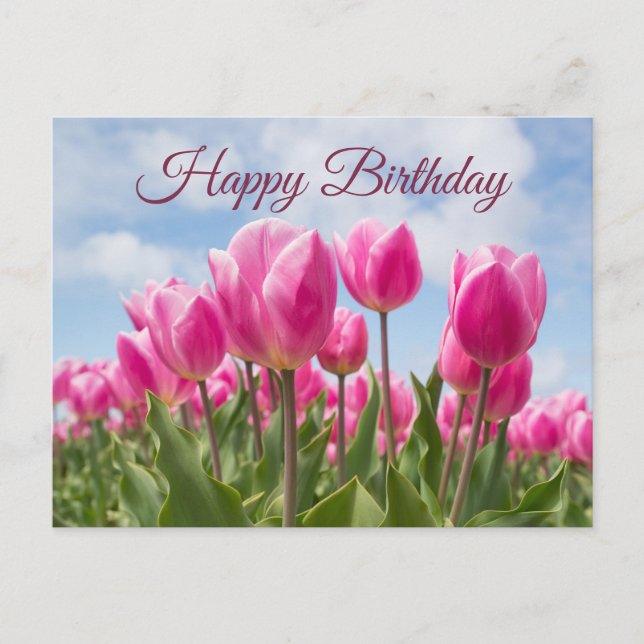 Carte Postale Joyeux Anniversaire Fleurs de Tulipe Rose  (Devant)