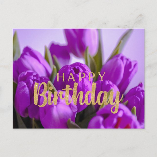 Carte Postale Joyeux Anniversaire Fleurs de Tulipe Violet Vibran (Devant)