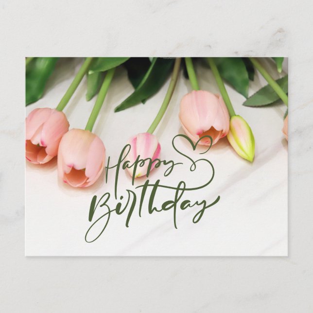 Carte Postale Joyeux Anniversaire Fleurs de Tulipes Roses (Devant)