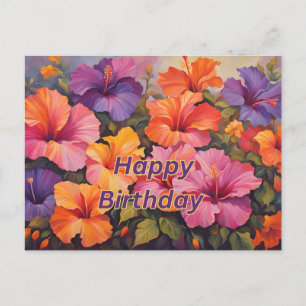 Carte Postale Joyeux Anniversaire Fleurs d'Hibiscus colorées