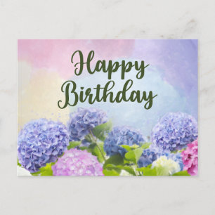 Carte Postale Joyeux Anniversaire Fleurs D'Hortensia Aquarelle