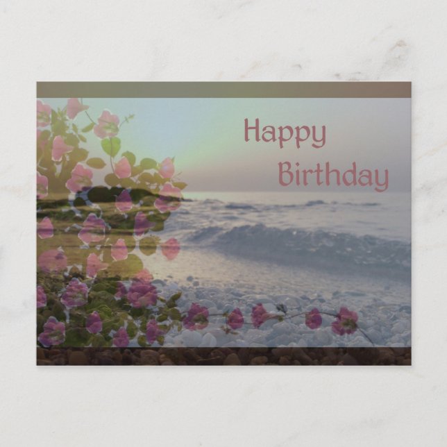 Carte Postale Joyeux Anniversaire - Fleurs d'Océan & Bougainvill (Devant)
