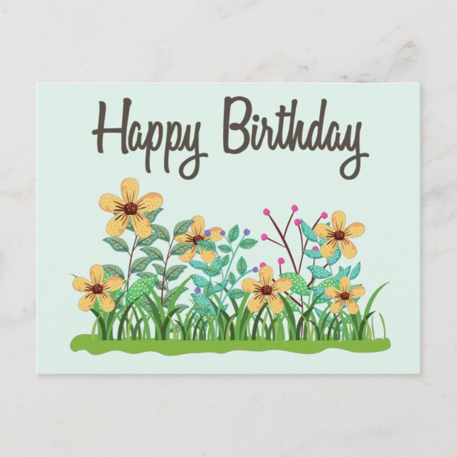 Carte Postale Joyeux Anniversaire Fleurs Jaunes Jaunes Mignonnes (Devant)
