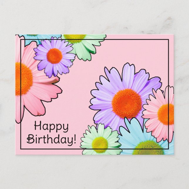 Carte Postale Joyeux Anniversaire Fleurs Pastel (Devant)