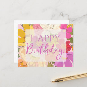 Carte Postale Joyeux Anniversaire Fleurs printanières colorées