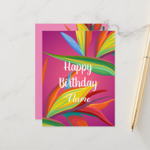 Carte Postale Joyeux anniversaire Fleurs tropicales