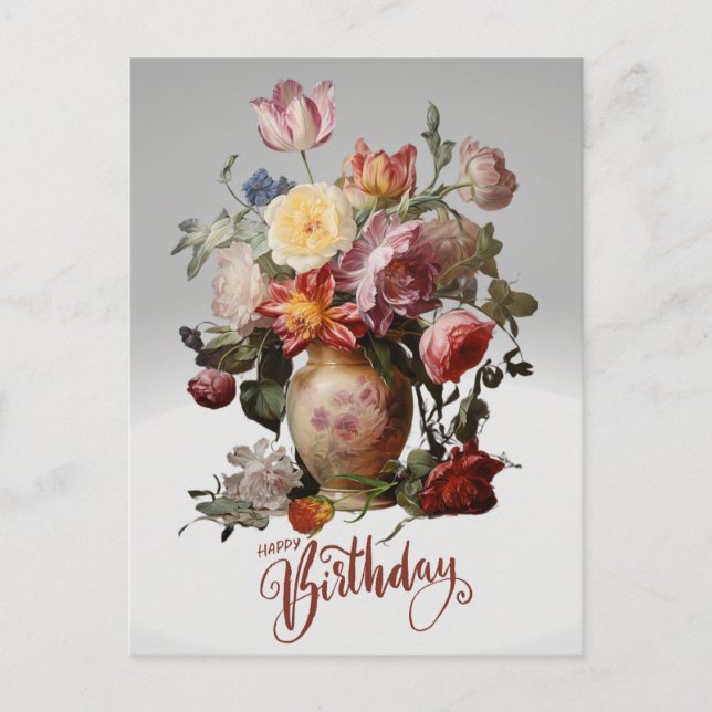 Carte Postale Joyeux anniversaire Fleurs victoriennes dans le Va (Devant)
