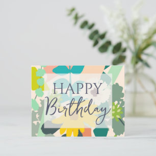 Carte Postale Joyeux Anniversaire Floral Abstrait Coloré