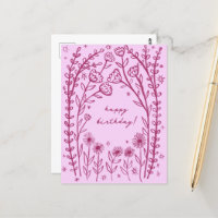 Joyeux Anniversaire Floral Fantaisiste Croquis Doo