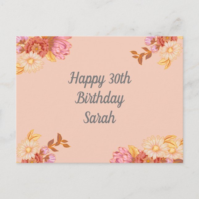 Carte Postale Joyeux anniversaire floral personnalisé (Devant)