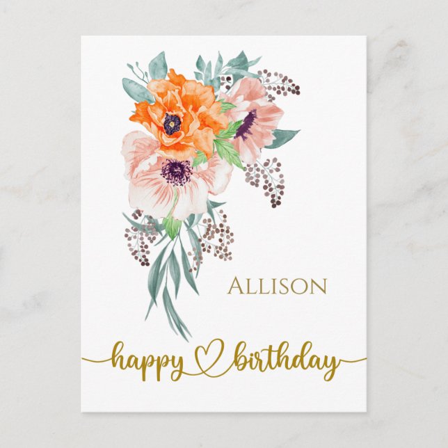 Carte postale Joyeux Anniversaire Floral Watercolo (Devant)