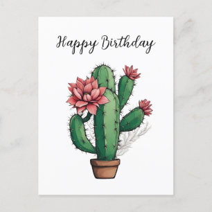 Carte Postale Joyeux anniversaire Flower Cactus Plante