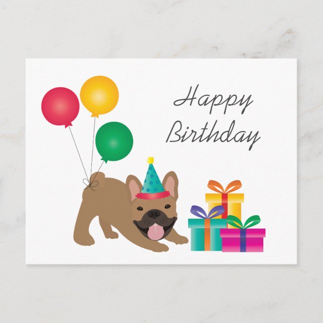 Carte Postale Joyeux anniversaire Français Bulldog coloré (Devant)