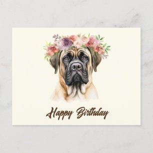 Carte Postale Joyeux Anniversaire Français Mastiff Chien avec Fl