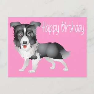 Carte Postale Joyeux Anniversaire Frontière Collie Chien Chien P