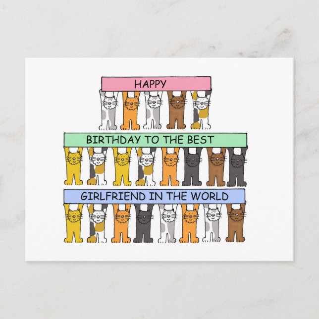 Carte Postale Joyeux Anniversaire Girlfriend Cartoon Chats (Devant)