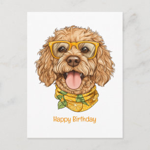Carte Postale Joyeux Anniversaire Goldendoodle Chien Lunettes de