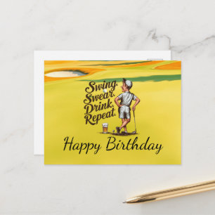 Carte Postale Joyeux Anniversaire Golfeur Golf