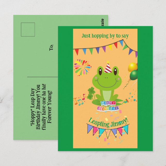 Carte Postale Joyeux Anniversaire Grenouille bannières Ballons f (Devant / Derrière)