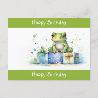 Carte Postale Joyeux Anniversaire Grenouille verte mignonne avec