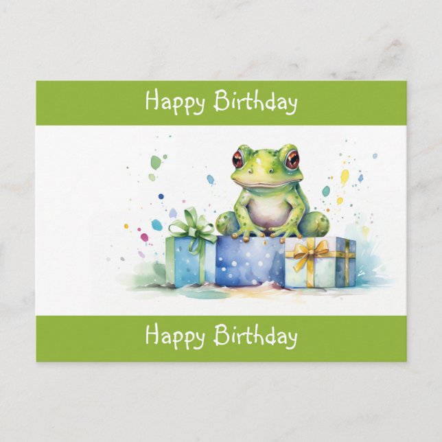 Carte Postale Joyeux Anniversaire Grenouille verte mignonne avec (Devant)