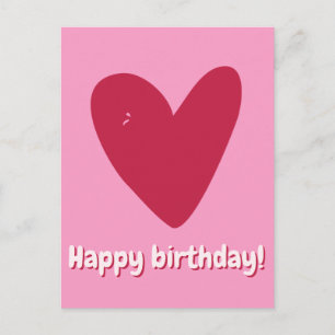 Carte Postale Joyeux Anniversaire - Gros cœur rose framboise