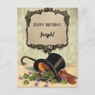 Carte Postale Joyeux Anniversaire Haut-de-forme Gants Nom person