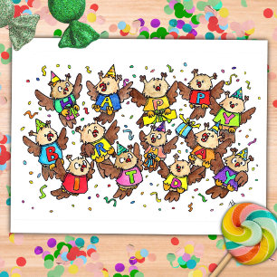 Carte Postale Joyeux Anniversaire Hiboux par Nicole Janes